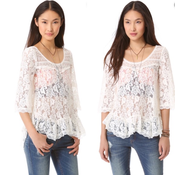 Free People Sheer Scallop Lace Top - Picture 7 of 7